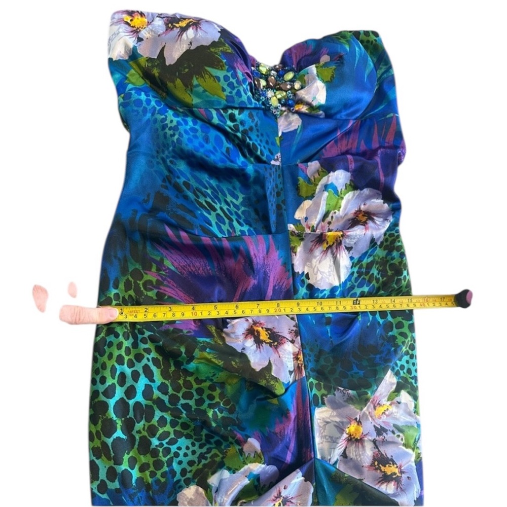 Cache Strapless Mermaid Gown Beaded Bust Tropical Print Sz M READ Y2K USA Made - Picture 6 of 16